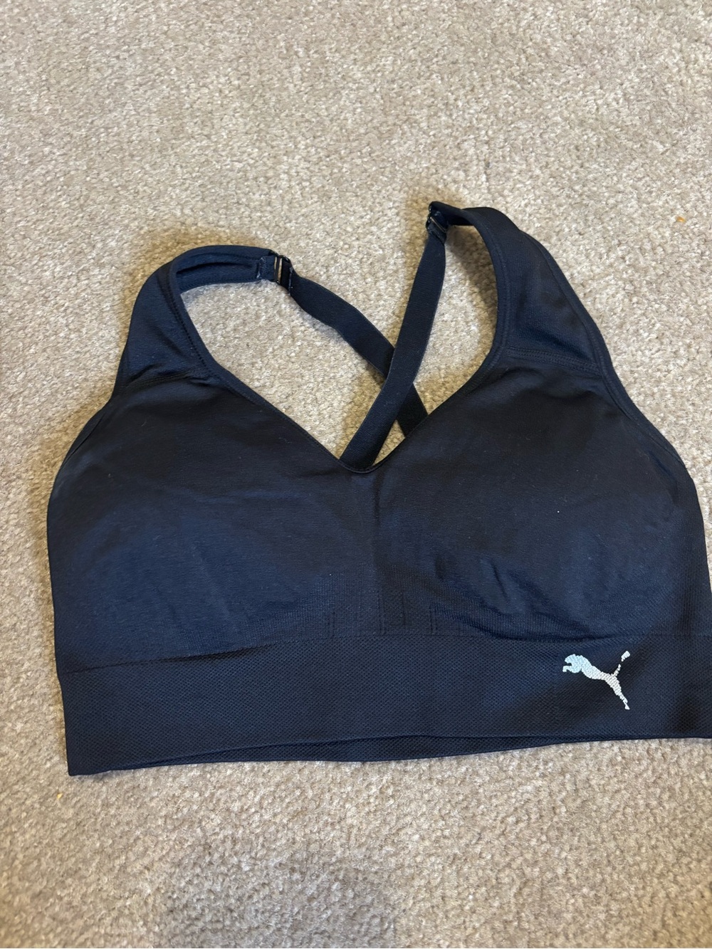 Puma Black Cross-Strap Medium Support Sports Bra
